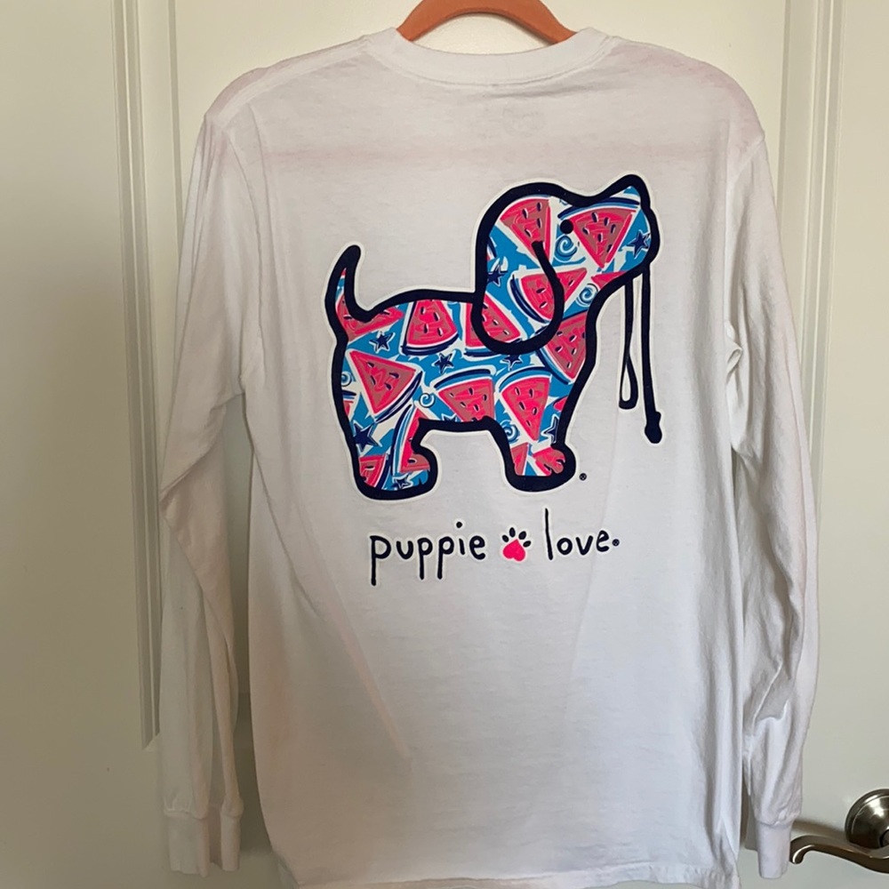 Small Puppie Love Long Sleeve Tee - Watermelon